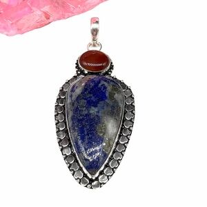 Lapis Lazuli & Carnelian Necklace Pendant 925 Sterling Silver Overlay